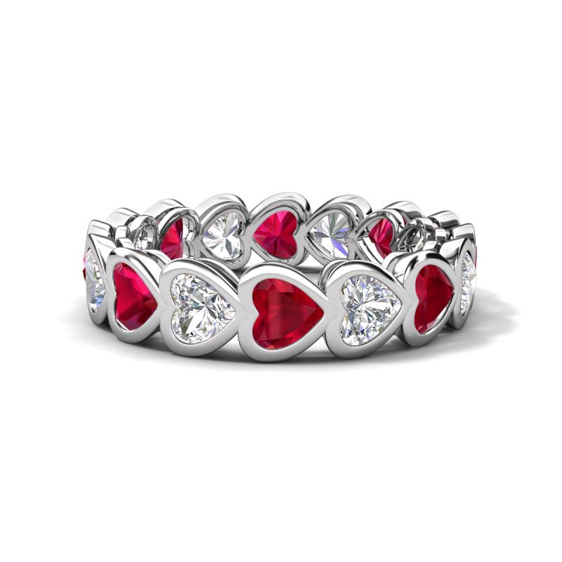 Trisha 4.52 ctw Heart Shape Natural Diamond & Lab Created Ruby (4.00 mm) Eternity Band 