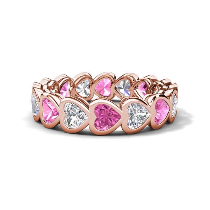 Trisha 4.45 ctw Heart Shape Natural Diamond & Lab Created Pink Sapphire (4.00 mm) Eternity Band 