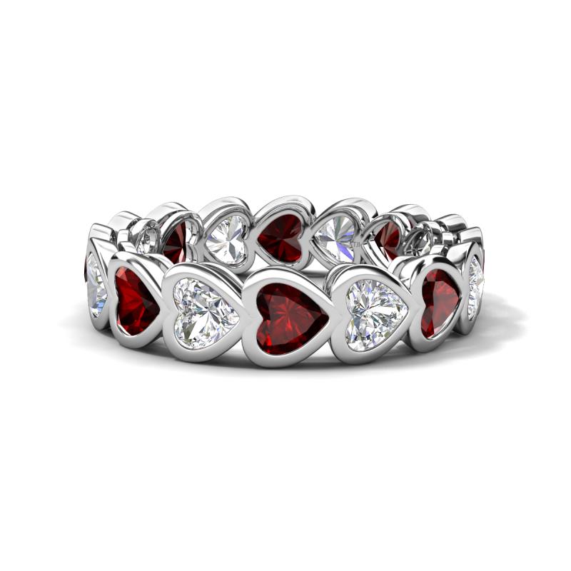 Trisha 4.24 ctw Heart Shape Natural Diamond & Red Garnet (4.00 mm) Eternity Band 