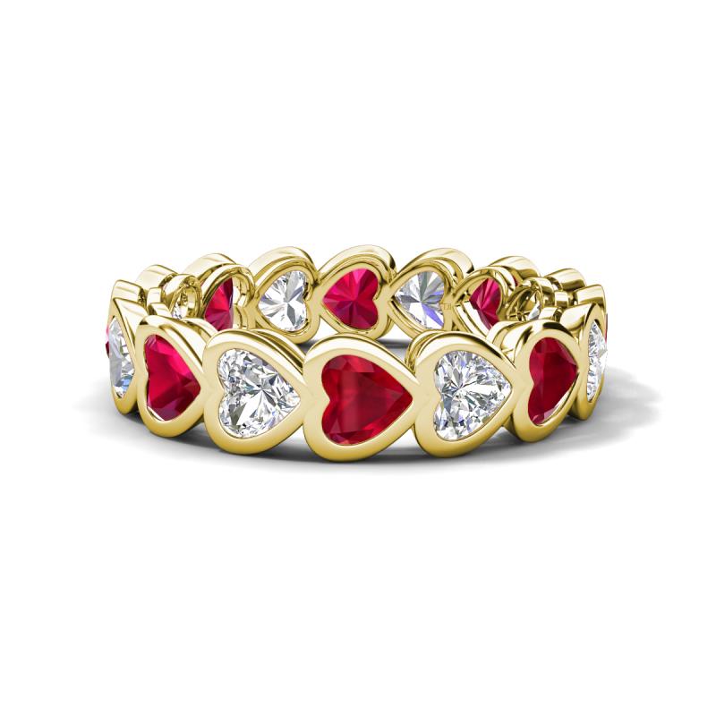 Trisha 4.52 ctw Heart Shape Lab Grown Diamond & Lab Created Ruby (4.00 mm) Eternity Band 