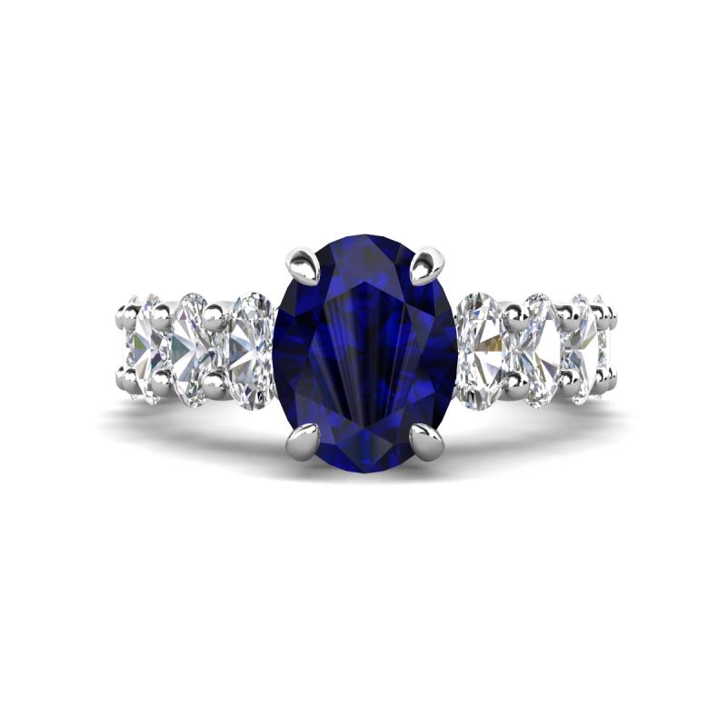 Jamila 5.50 ctw Natural Blue Sapphire Oval Shape (9x7 mm) & Lab Grown Diamond Oval Shape (5x3 mm) Hidden Halo Engagement Ring 