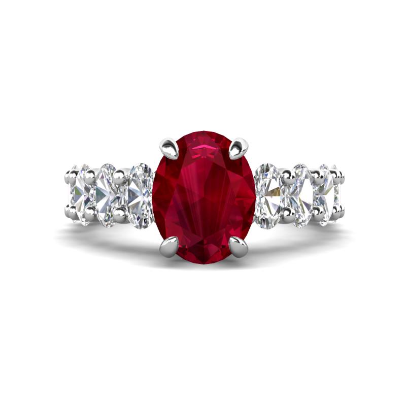 Jamila 5.50 ctw Ruby Oval Shape (9x7 mm) & Lab Grown Diamond Oval Shape (5x3 mm) Hidden Halo Engagement Ring 