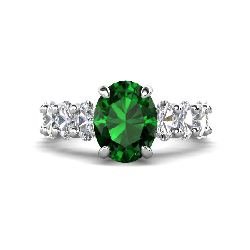 Jamila 4.90 ctw Emerald Oval Shape (9x7 mm) & Lab Grown Diamond Oval Shape (5x3 mm) Hidden Halo Engagement Ring 