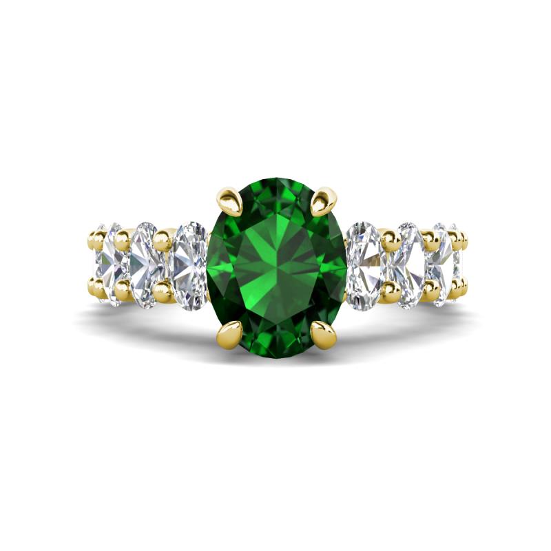 Jamila 4.90 ctw Emerald Oval Shape (9x7 mm) & Lab Grown Diamond Oval Shape (5x3 mm) Hidden Halo Engagement Ring 