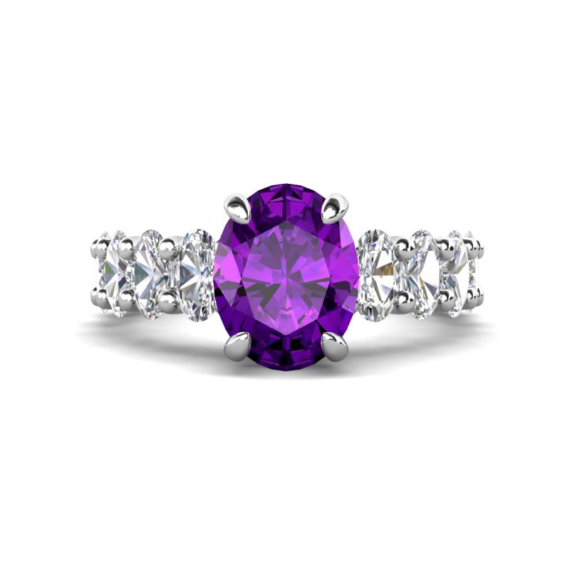 Jamila 4.70 ctw Amethyst Oval Shape (9x7 mm) & Lab Grown Diamond Oval Shape (5x3 mm) Hidden Halo Engagement Ring 