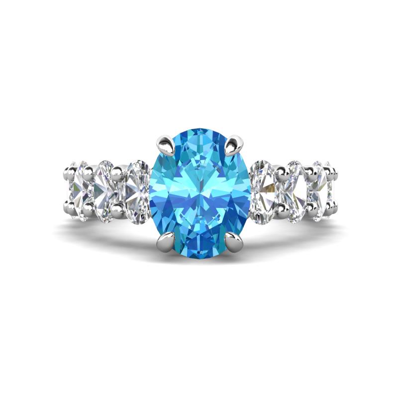 Jamila 5.40 ctw Blue Topaz Oval Shape (9x7 mm) & Lab Grown Diamond Oval Shape (5x3 mm) Hidden Halo Engagement Ring 