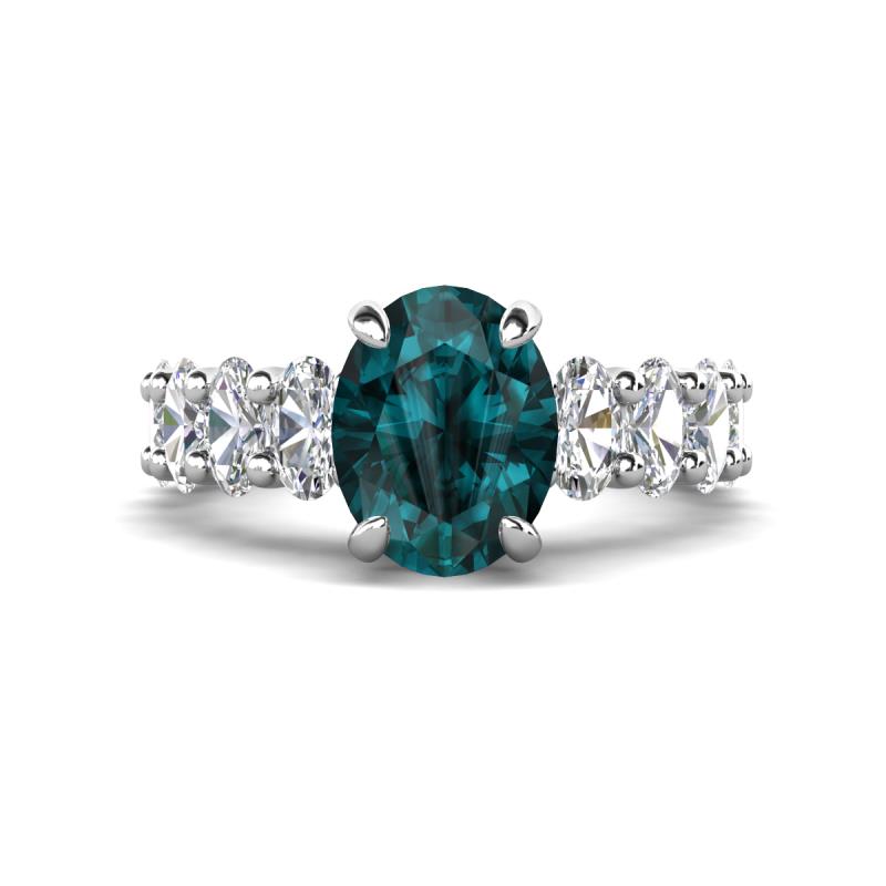 Jamila 5.40 ctw London Blue Topaz Oval Shape (9x7 mm) & Lab Grown Diamond Oval Shape (5x3 mm) Hidden Halo Engagement Ring 