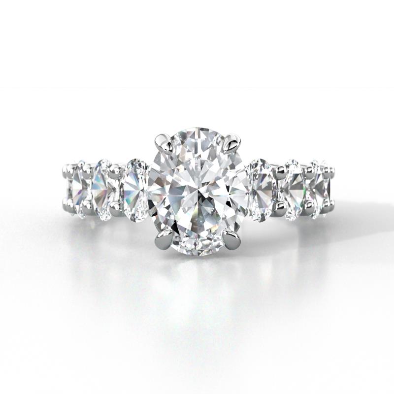Jamila 4.90 ctw Moissanite Oval Shape (9x7 mm) & Lab Grown Diamond Oval Shape (5x3 mm) Hidden Halo Engagement Ring 
