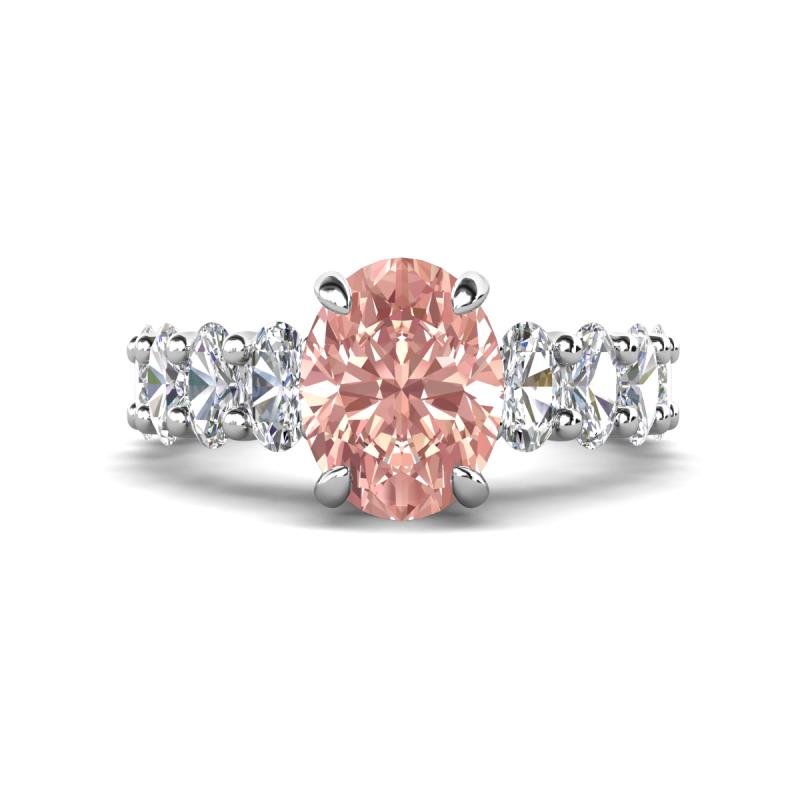 Jamila 4.61 ctw Morganite Oval Shape (9x7 mm) & Lab Grown Diamond Oval Shape (5x3 mm) Hidden Halo Engagement Ring 