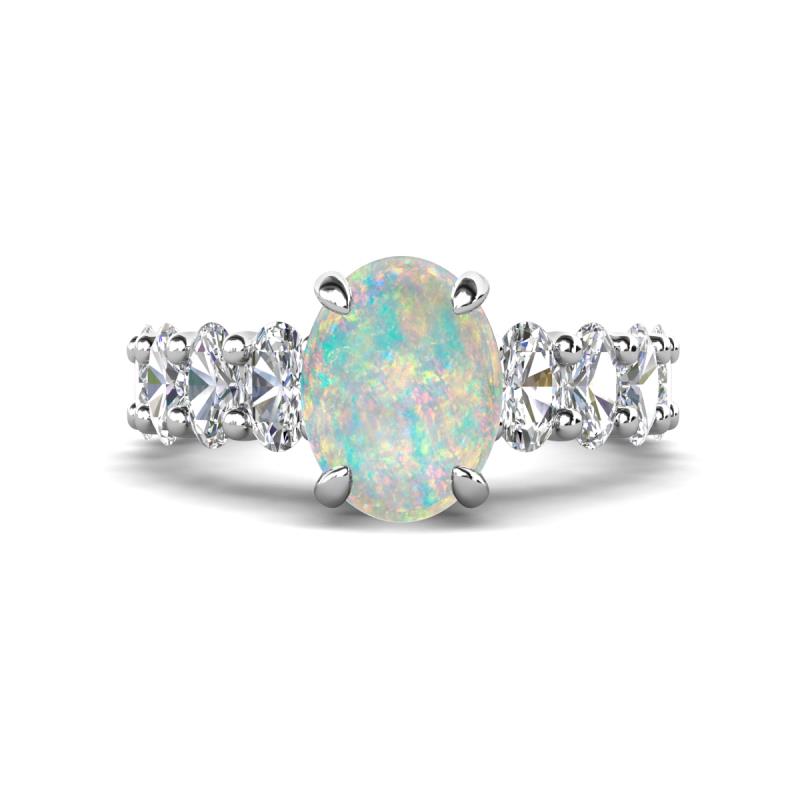 Jamila 4.32 ctw Opal Oval Shape (9x7 mm) & Lab Grown Diamond Oval Shape (5x3 mm) Hidden Halo Engagement Ring 