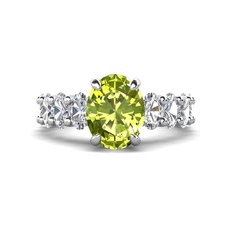 Jamila 5.00 ctw Peridot Oval Shape (9x7 mm) & Lab Grown Diamond Oval Shape (5x3 mm) Hidden Halo Engagement Ring 