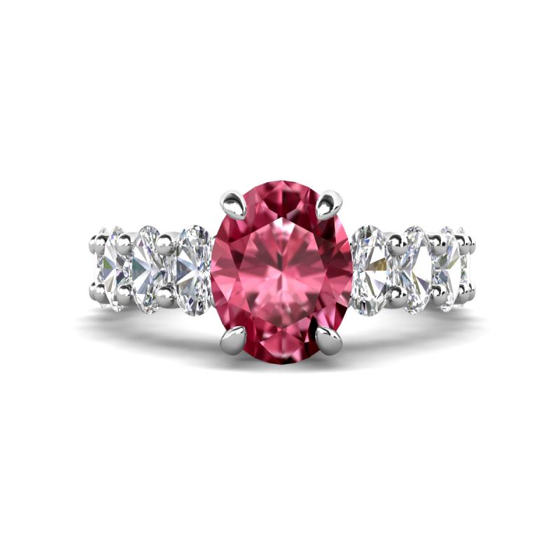 Jamila 5.10 ctw Pink Tourmaline Oval Shape (9x7 mm) & Lab Grown Diamond Oval Shape (5x3 mm) Hidden Halo Engagement Ring 