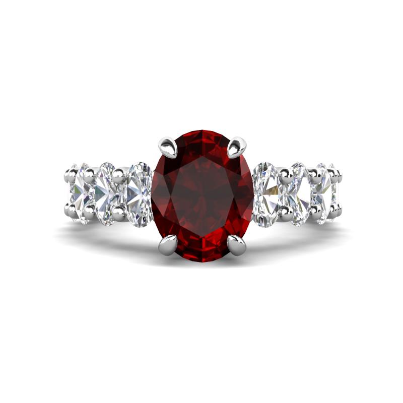 Jamila 5.20 ctw Red Garnet Oval Shape (9x7 mm) & Lab Grown Diamond Oval Shape (5x3 mm) Hidden Halo Engagement Ring 