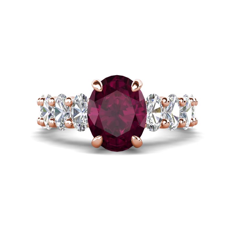 Jamila 5.30 ctw Rhodolite Garnet Oval Shape (9x7 mm) & Lab Grown Diamond Oval Shape (5x3 mm) Hidden Halo Engagement Ring 