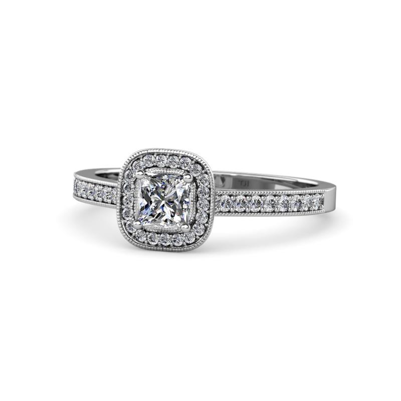 Aellai 0.98 ctw IGI Certified Lab Grown Diamond Princess Cut (5.00 mm) & Natural Diamond Round (1.20 mm) Halo Engagement Ring  