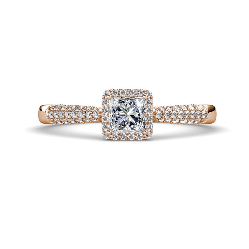 Emily Classic 1.26 ctw IGI Certified Lab Grown Diamond Princess Cut (5.50 mm) & Natural Diamond Round (1.10 mm) Micro Pave Tapered Shank Halo Engagement Ring 