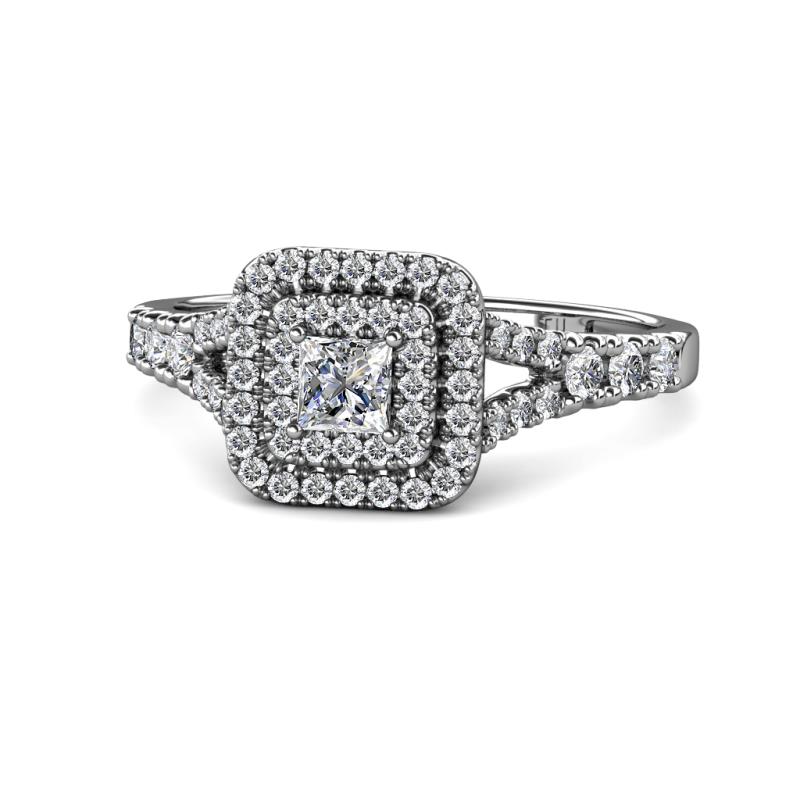 Zinnia Prima 1.20 ctw IGI Certified Lab Grown Diamond Princess Cut (4.50 mm) & Natural Diamond Round (1.40 mm) Double Halo Engagement Ring 