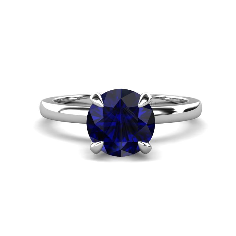 Abena 1.21 ctw Blue Sapphire (6.00 mm) with Prong Studded Side Natural Diamond Solitaire Plus Engagement Ring 