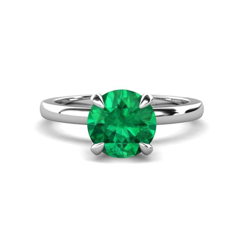 Abena 0.86 ctw Emerald (6.00 mm) with Prong Studded Side Natural Diamond Solitaire Plus Engagement Ring 