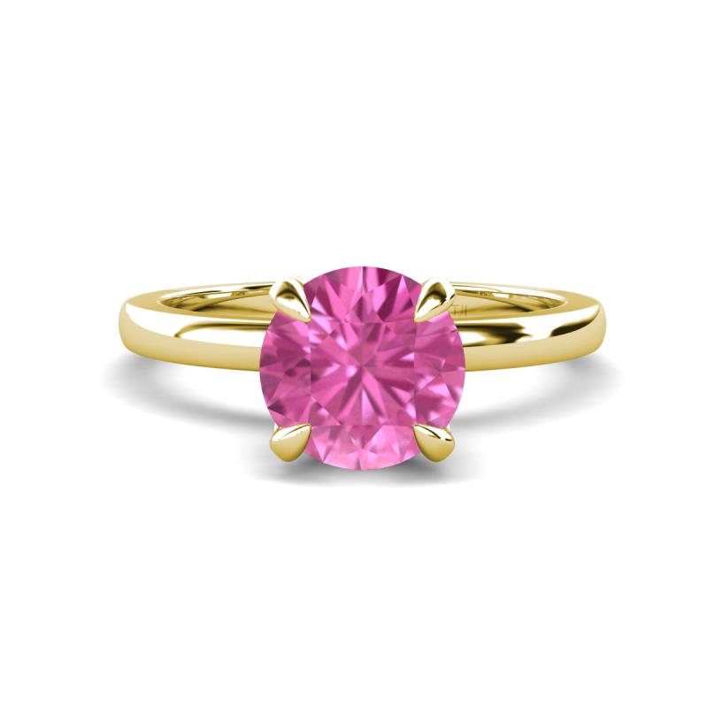 Abena 1.16 ctw Pink Sapphire (6.00 mm) with Prong Studded Side Natural Diamond Solitaire Plus Engagement Ring 