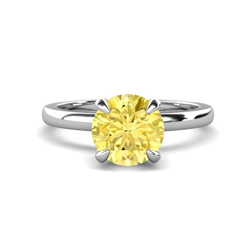Abena 1.01 ctw Yellow Sapphire (6.00 mm) with Prong Studded Side Natural Diamond Solitaire Plus Engagement Ring 