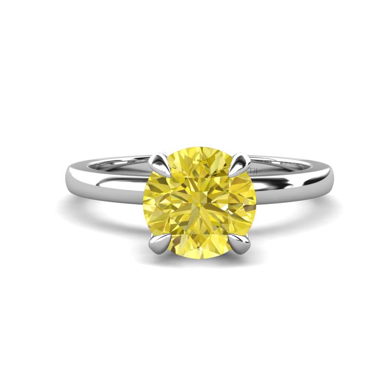 Abena 1.06 ctw Yellow Diamond (6.50 mm) with Prong Studded Side Natural Diamond Solitaire Plus Engagement Ring 
