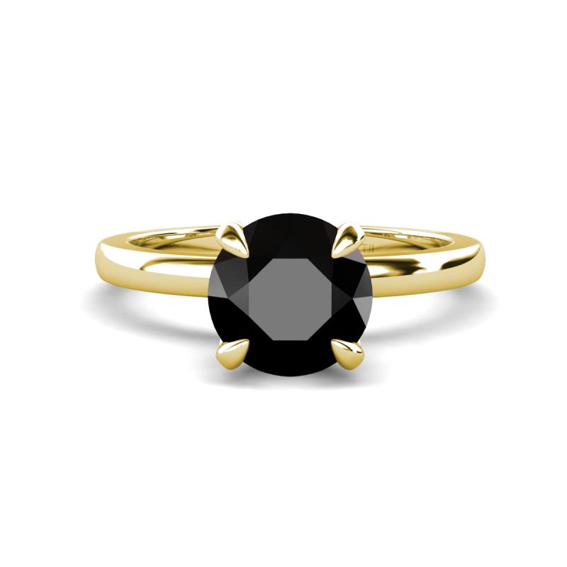 Abena 1.56 ctw Black Diamond (6.50 mm) with Prong Studded Side Natural Diamond Solitaire Plus Engagement Ring 