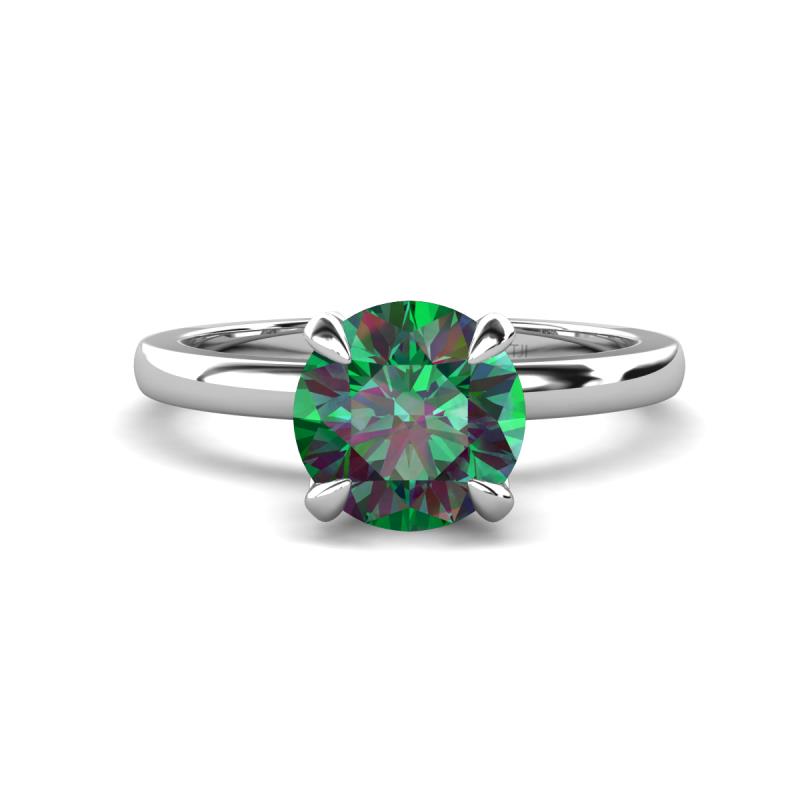 Abena 1.06 ctw Created Alexandrite (6.50 mm) with Prong Studded Side Natural Diamond Solitaire Plus Engagement Ring 