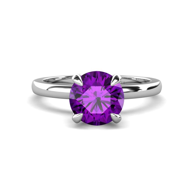 Abena 0.93 ctw Amethyst (6.50 mm) with Prong Studded Side Natural Diamond Solitaire Plus Engagement Ring 