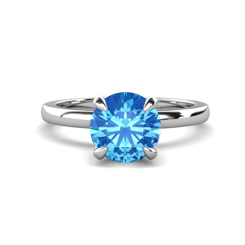 Abena 1.01 ctw Blue Topaz (6.50 mm) with Prong Studded Side Natural Diamond Solitaire Plus Engagement Ring 