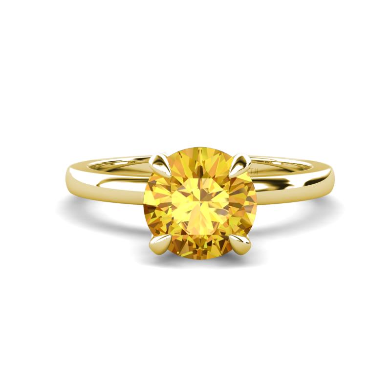 Abena 0.93 ctw Citrine (6.50 mm) with Prong Studded Side Natural Diamond Solitaire Plus Engagement Ring 