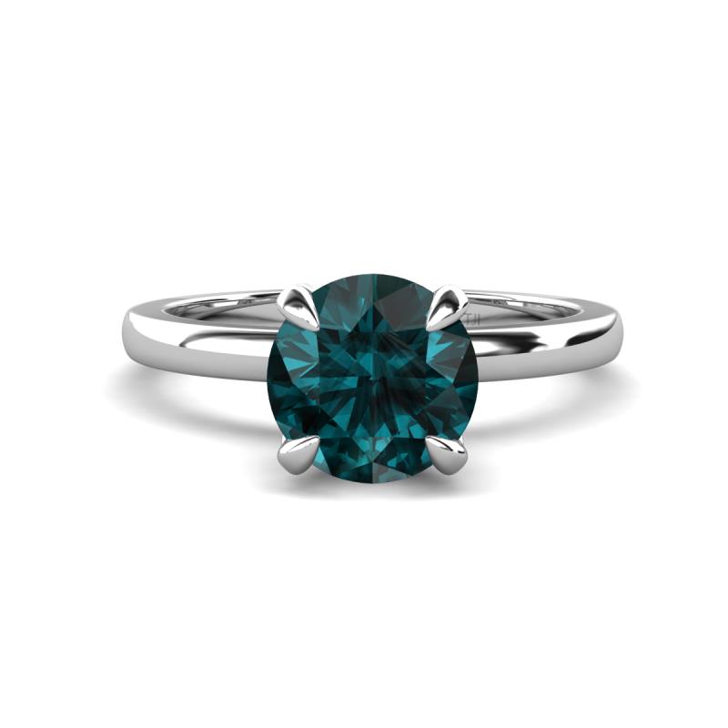 Abena 1.01 ctw London Blue Topaz (6.50 mm) with Prong Studded Side Natural Diamond Solitaire Plus Engagement Ring 