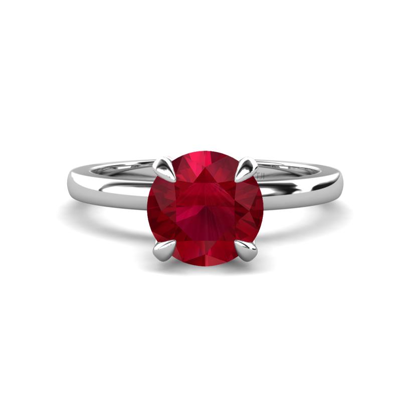 Abena 1.01 ctw Ruby (6.00 mm) with Prong Studded Side Natural Diamond Solitaire Plus Engagement Ring 