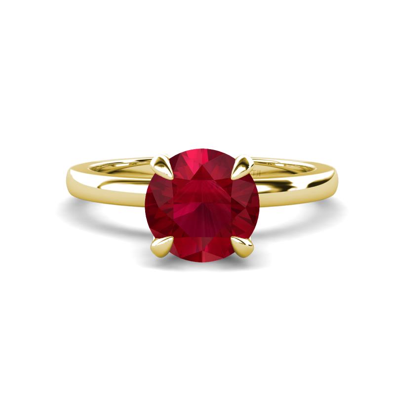Abena 1.01 ctw Ruby (6.00 mm) with Prong Studded Side Natural Diamond Solitaire Plus Engagement Ring 