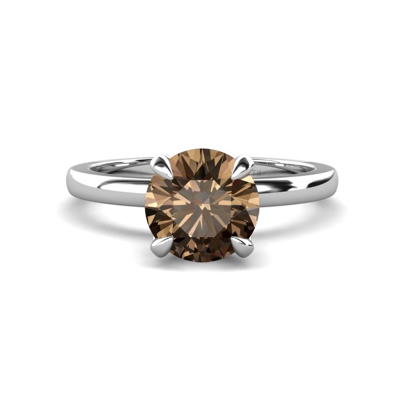 Abena 1.06 ctw Smoky Quartz (6.50 mm) with Prong Studded Side Natural Diamond Solitaire Plus Engagement Ring 