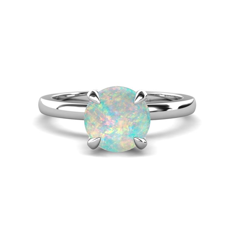 Abena 0.72 ctw Opal (6.50 mm) with Prong Studded Side Natural Diamond Solitaire Plus Engagement Ring 