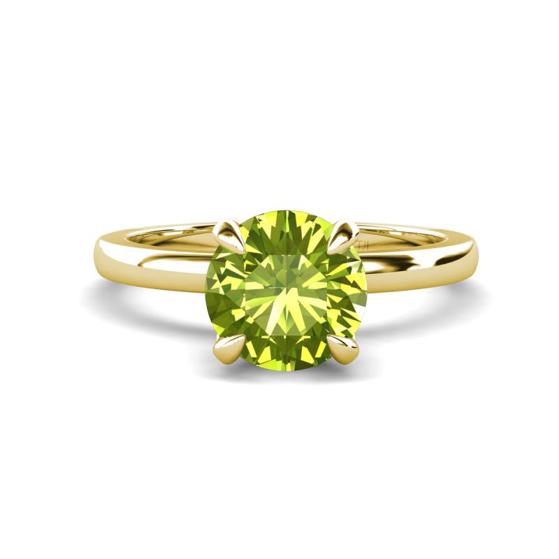 Abena 1.16 ctw Peridot (6.50 mm) with Prong Studded Side Natural Diamond Solitaire Plus Engagement Ring 
