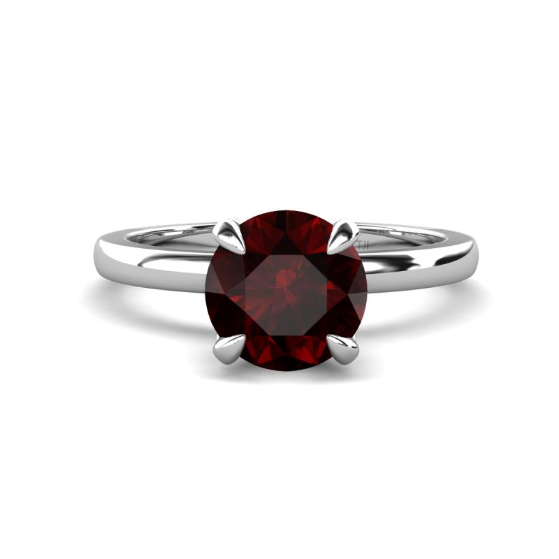 Abena 1.11 ctw Red Garnet (6.50 mm) with Prong Studded Side Natural Diamond Solitaire Plus Engagement Ring 