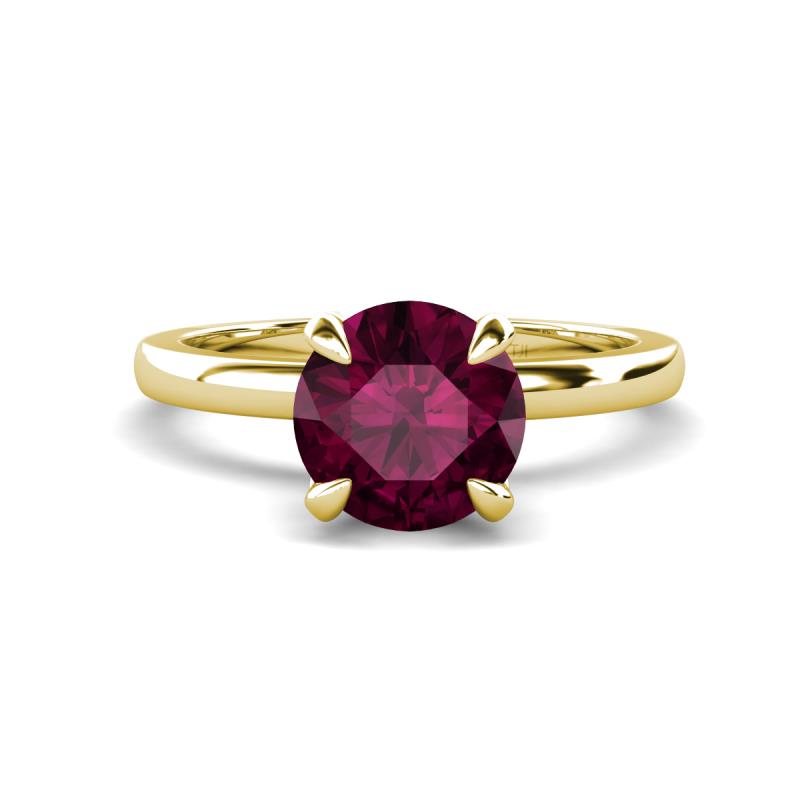 Abena 1.06 ctw Rhodolite Garnet (6.50 mm) with Prong Studded Side Natural Diamond Solitaire Plus Engagement Ring 