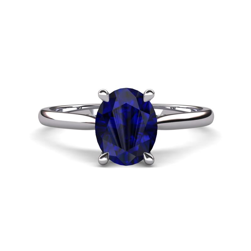 Zaire 2.61 ctw Blue Sapphire Oval Shape (9x7 mm) accented side Natural Diamond Hidden Halo Engagement Ring 