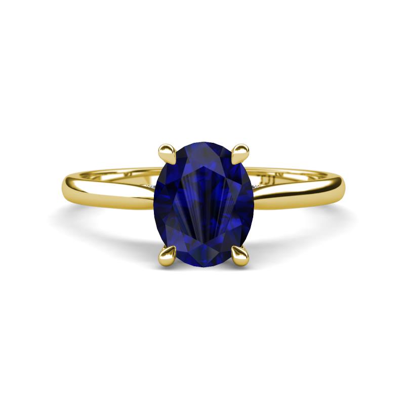 Zaire 2.61 ctw Blue Sapphire Oval Shape (9x7 mm) accented side Natural Diamond Hidden Halo Engagement Ring 