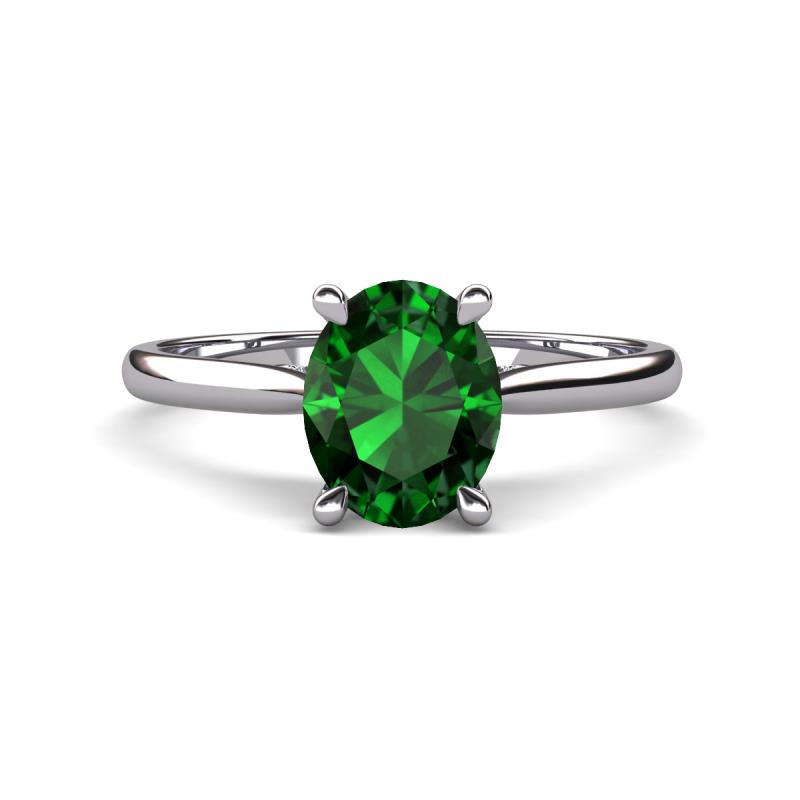 Zaire 1.76 ctw Created Emerald Oval Shape (9x7 mm) accented side Natural Diamond Hidden Halo Engagement Ring 