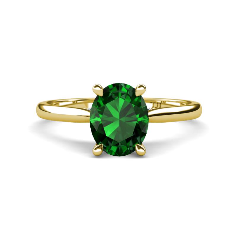 Zaire 1.76 ctw Created Emerald Oval Shape (9x7 mm) accented side Natural Diamond Hidden Halo Engagement Ring 