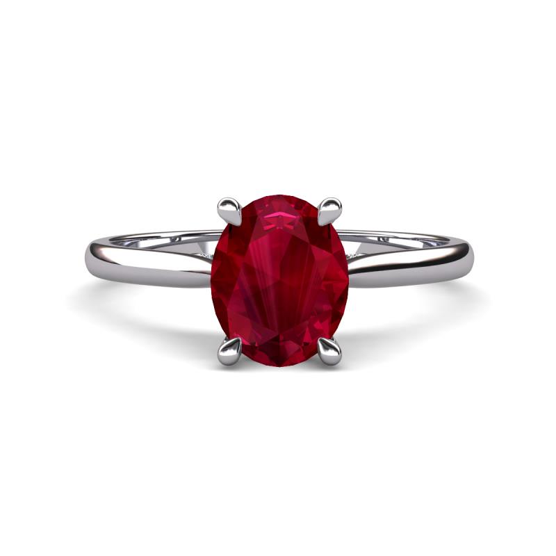 Zaire 2.61 ctw Created Ruby Oval Shape (9x7 mm) accented side Natural Diamond Hidden Halo Engagement Ring 