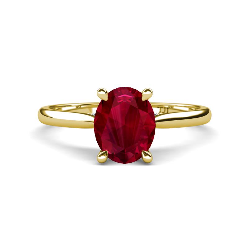 Zaire 2.61 ctw Created Ruby Oval Shape (9x7 mm) accented side Natural Diamond Hidden Halo Engagement Ring 