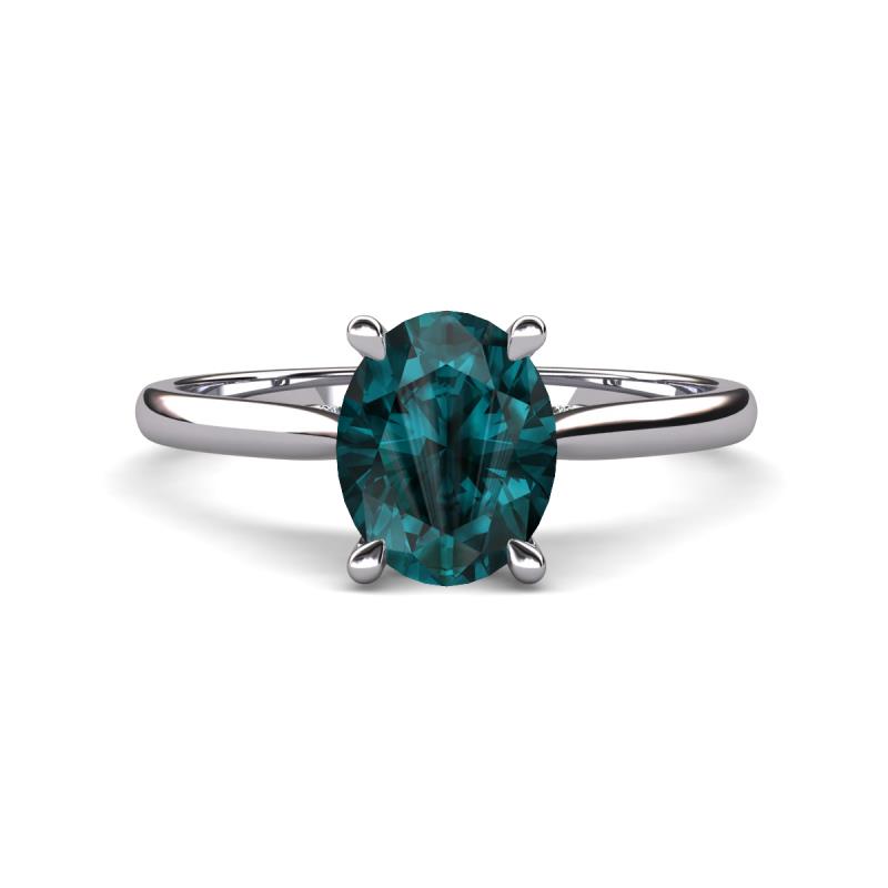 Zaire 2.51 ctw London Blue Topaz Oval Shape (9x7 mm) accented side Natural Diamond Hidden Halo Engagement Ring 