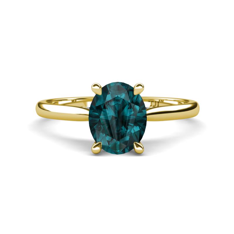 Zaire 2.51 ctw London Blue Topaz Oval Shape (9x7 mm) accented side Natural Diamond Hidden Halo Engagement Ring 