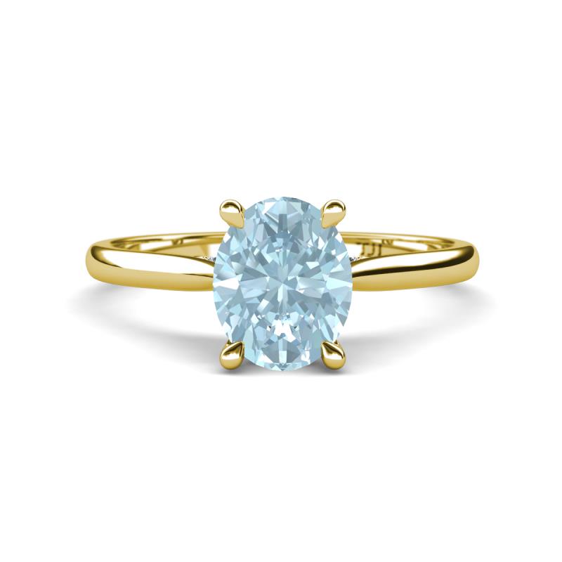 Zaire 1.86 ctw Aquamarine Oval Shape (9x7 mm) accented side Natural Diamond Hidden Halo Engagement Ring 