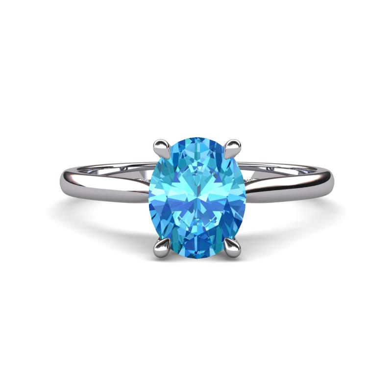 Zaire 2.51 ctw Blue Topaz Oval Shape (9x7 mm) accented side Natural Diamond Hidden Halo Engagement Ring 