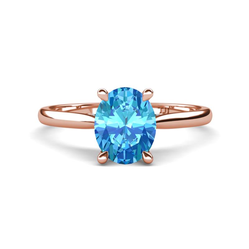 Zaire 2.51 ctw Blue Topaz Oval Shape (9x7 mm) accented side Natural Diamond Hidden Halo Engagement Ring 